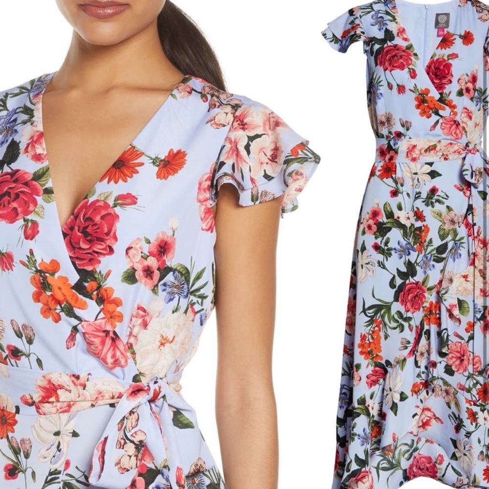 Vince Camuto Floral Midi Dress - Blue and Red Roses